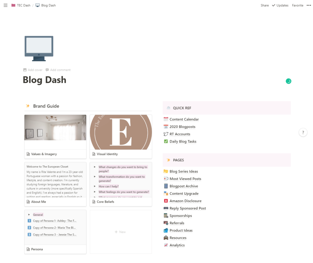 Blog dashboard in Notion