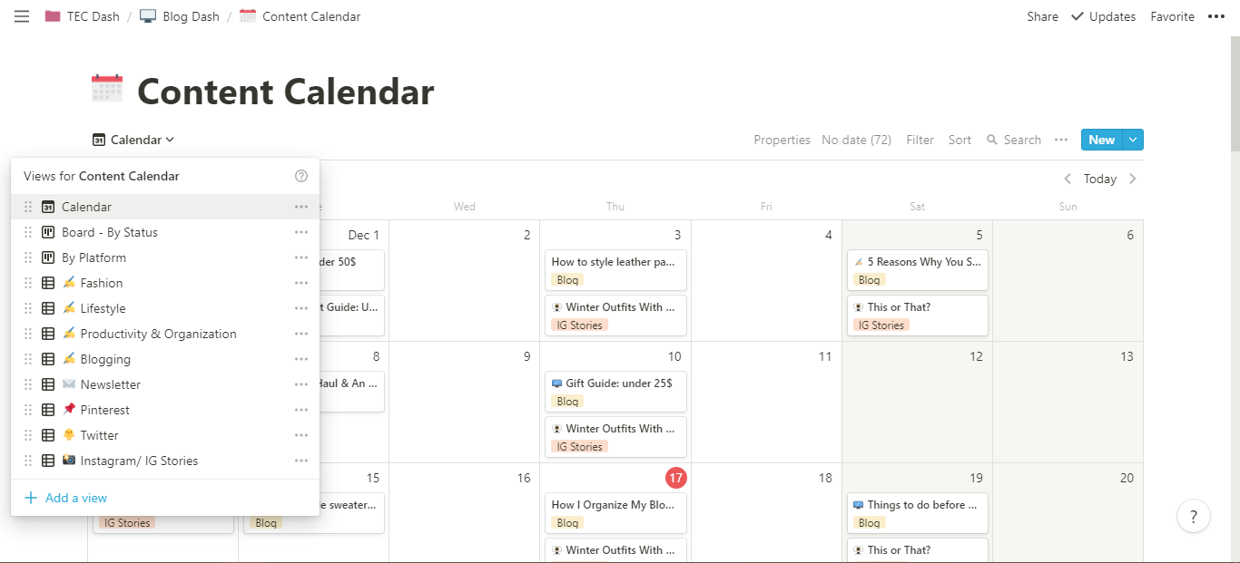 Notion Page- Content Calendar