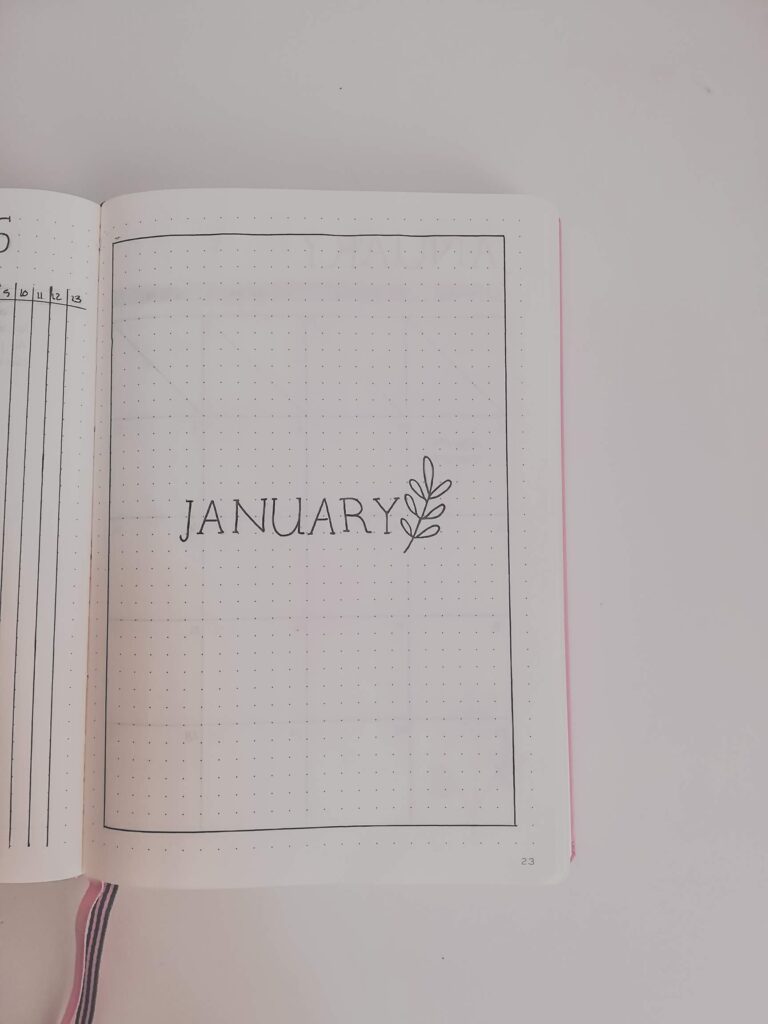 January cover page- minimal bujo setup