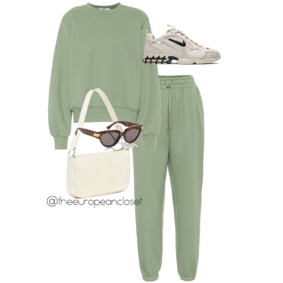 sage green and black outfit