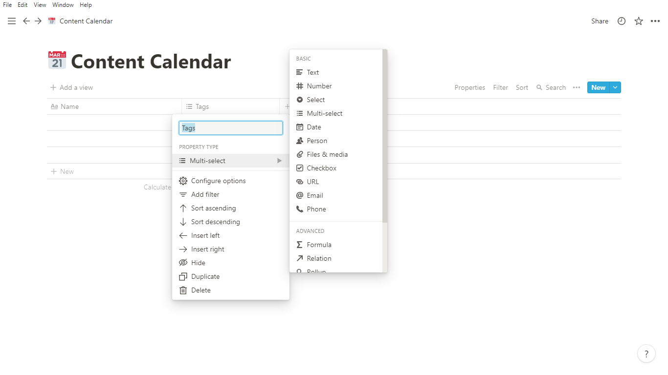 calendar notion template