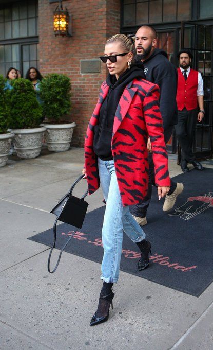 Outfit with red clearance blazer