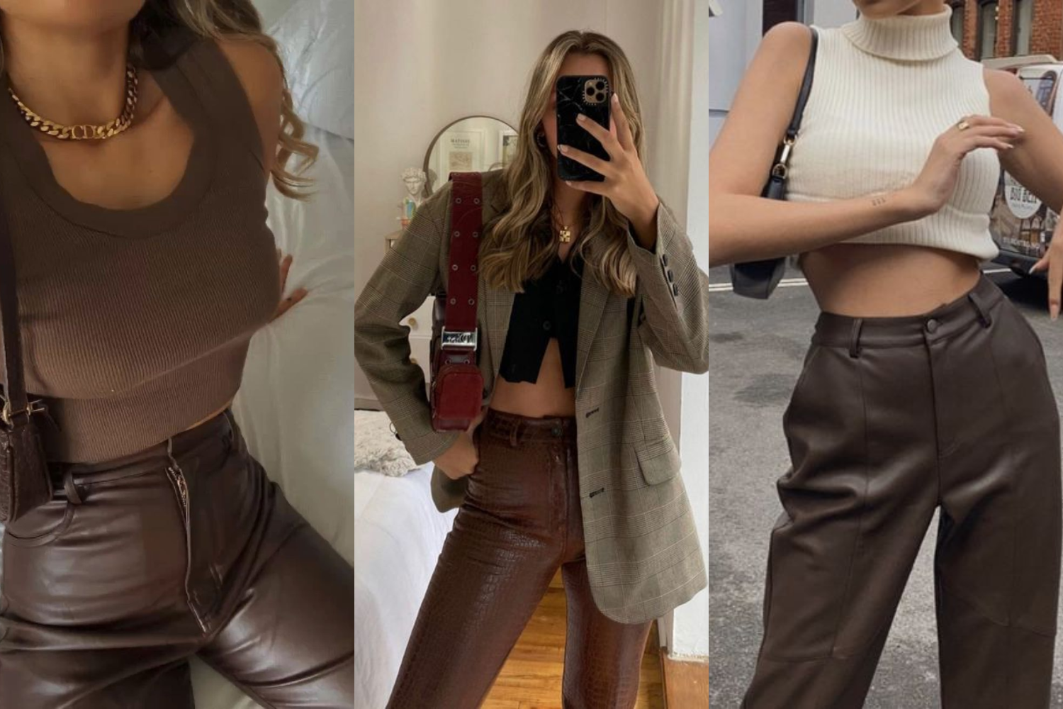 3 Super Versatile Brown Leather Pants Outfit Ideas For Fall