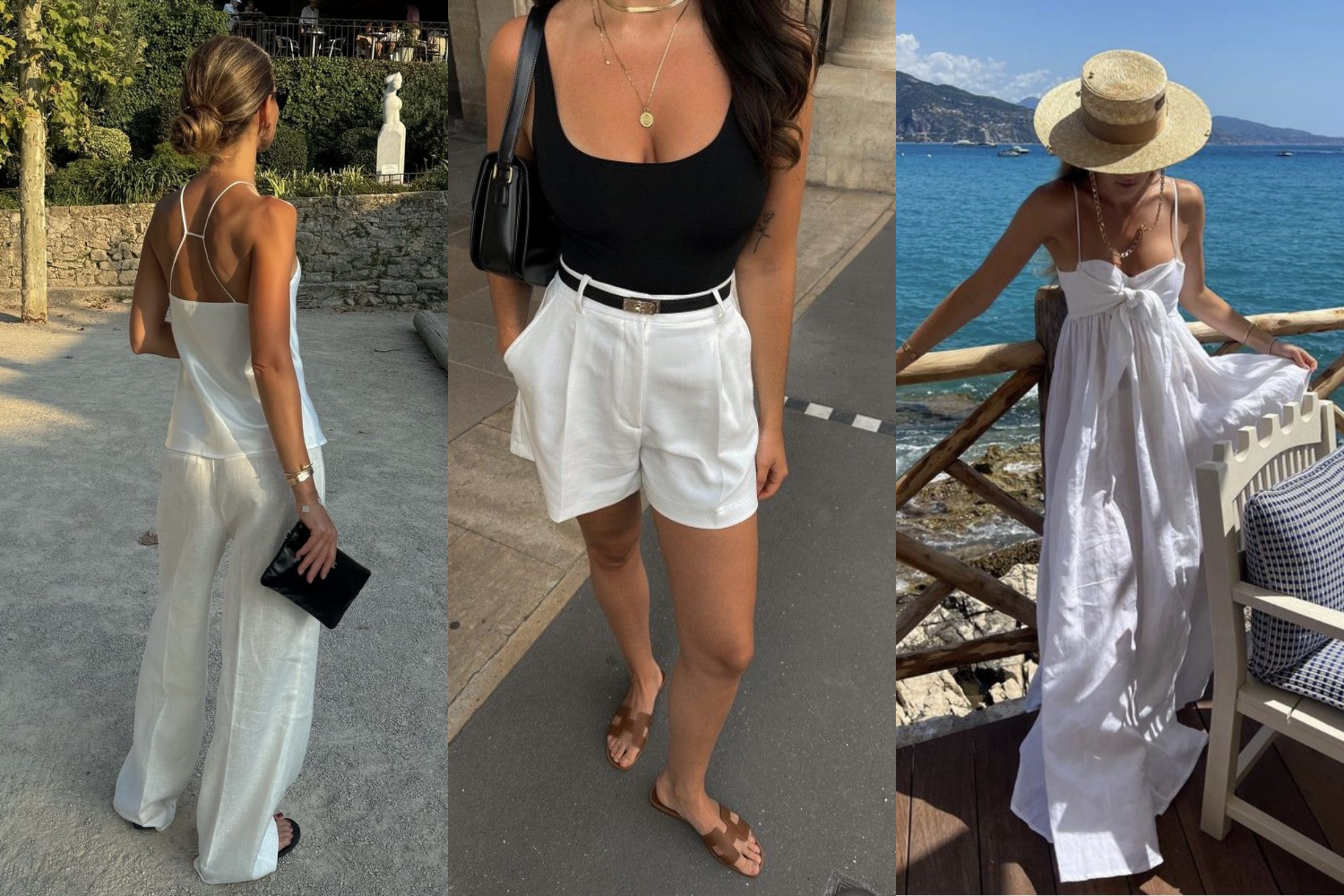8 summer outfit formulas featuring neutral wardrobe essentials. Chic summer fashion inspiration for women.